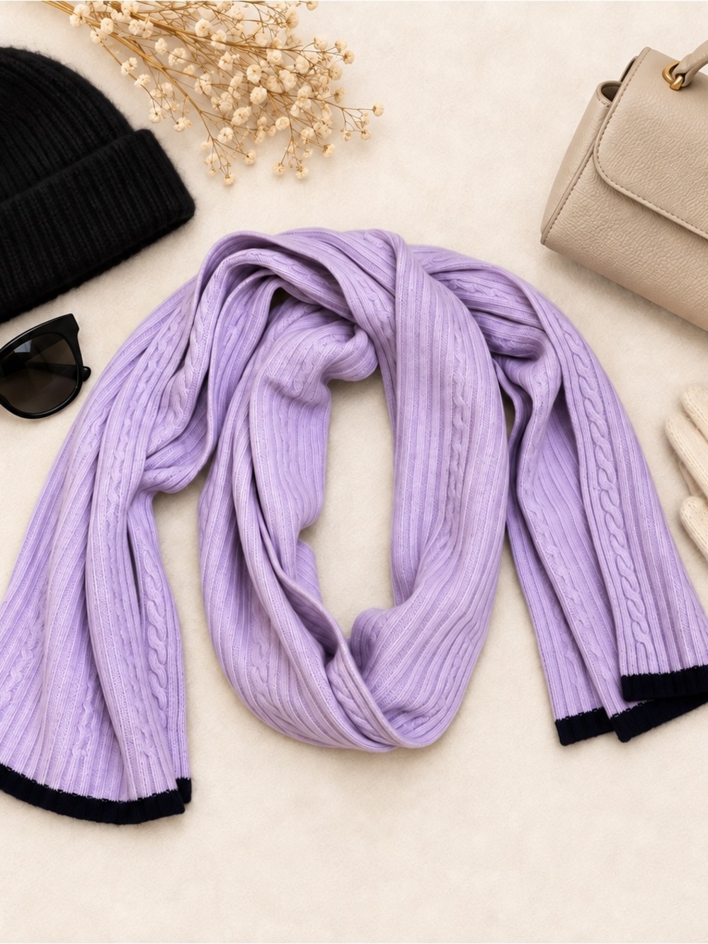 Vineyard Vines Lavender Cable Knit Throw with Navy Edge